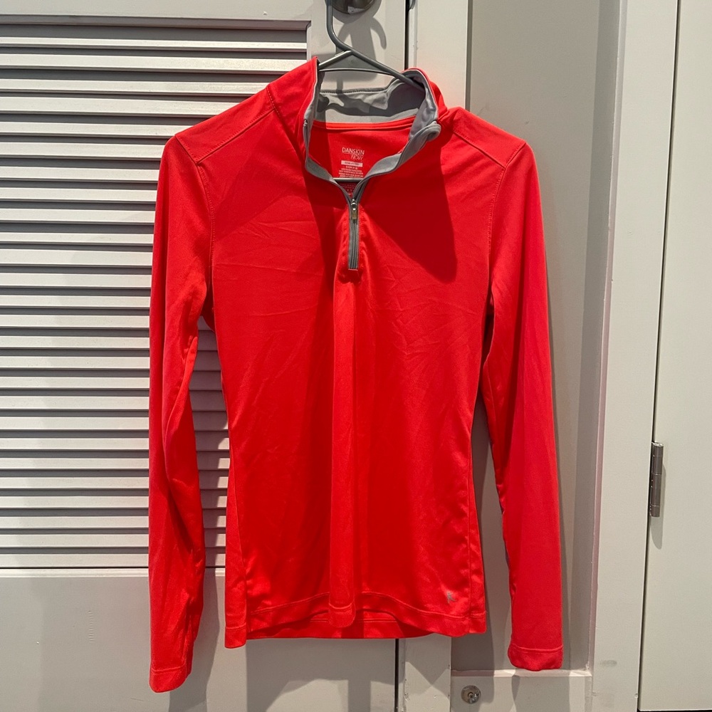 Quarter-Zip Training Shirt, Bright Coral, size S - Danskin Now